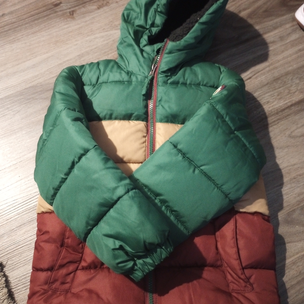 Sequoia Green, Tan, and Brown Kids Puffer Jacket